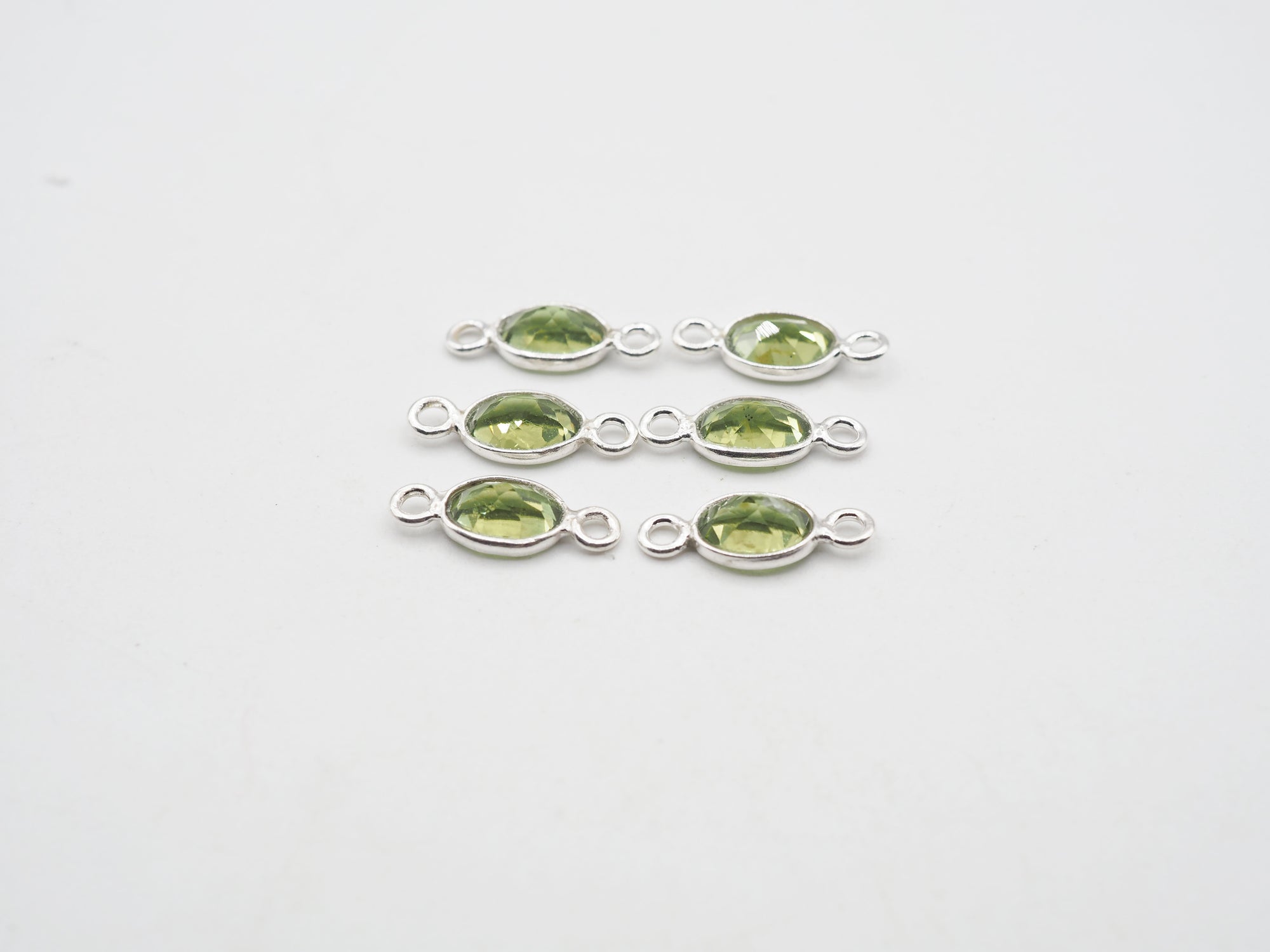 7x5mm Peridot Silver Bezel, Double Connector, Peridot Bezel, Peridot Charm