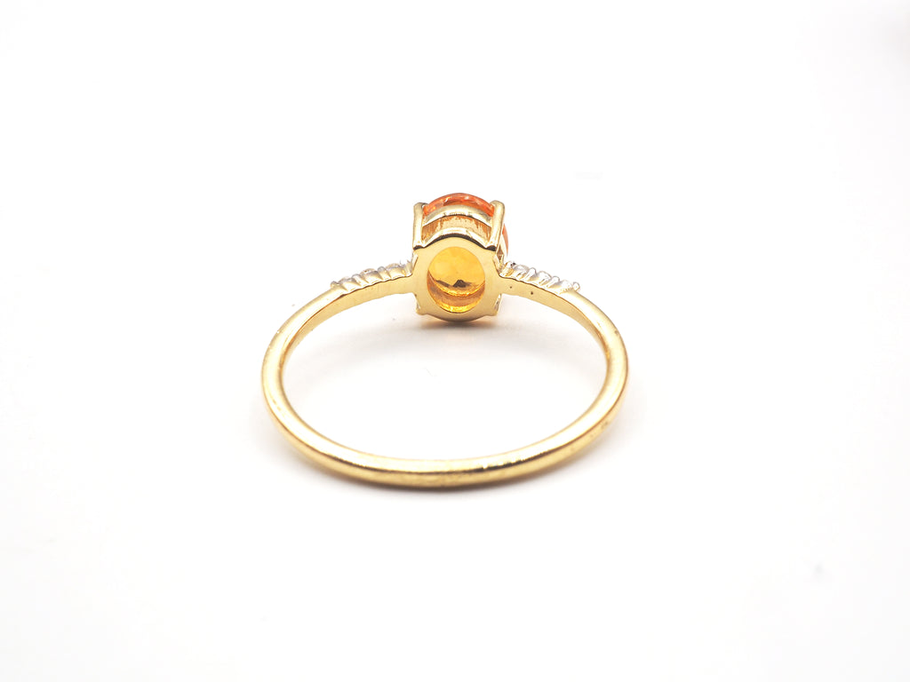 18K Yellow Gold Orange Sapphire with Diamond Ring