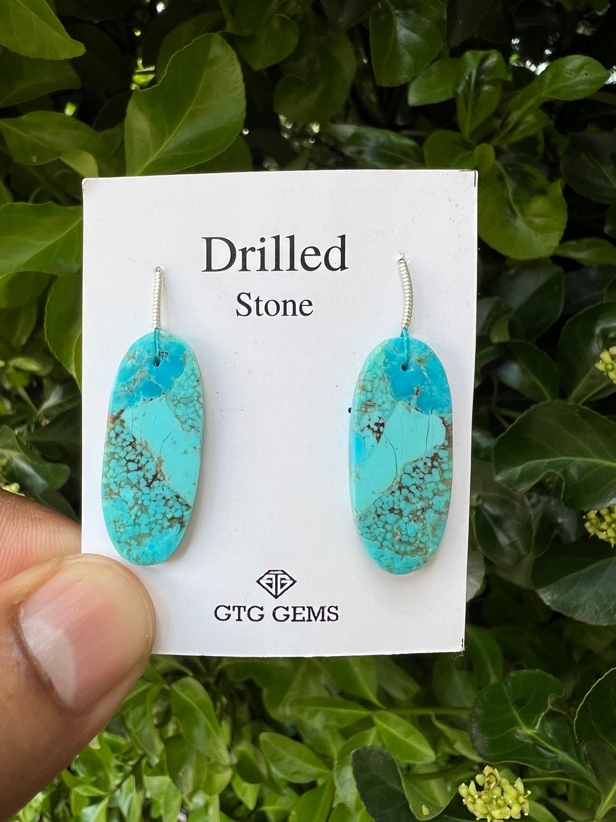 Drilled American Turquoise, Cabochon Matching Pair 30x12 mm,  Approximately 21.50 Carat (GTG-DAT-14)