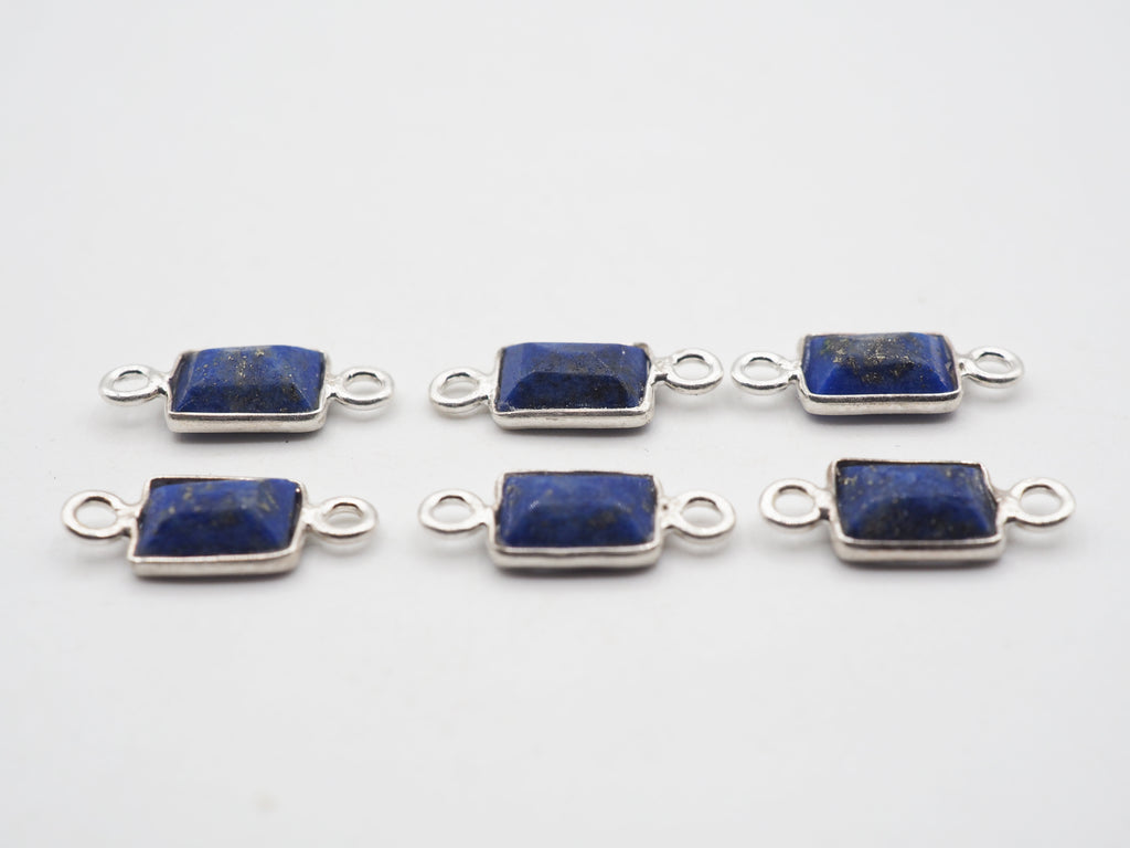 Lapis Silver Bezel 7x5mm , Double  Connector, 925 Sterling Silver