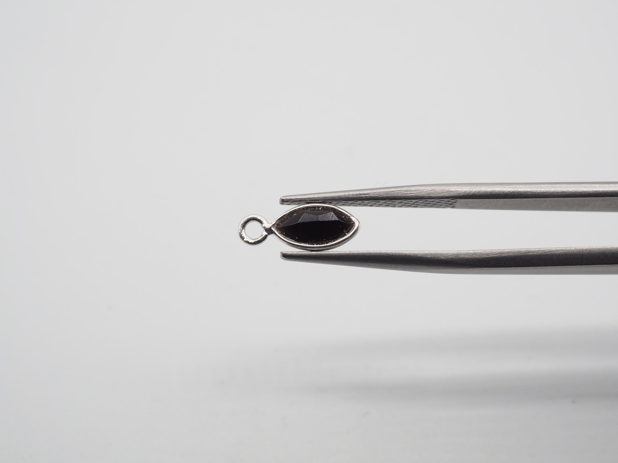 Black Onyx Silver Bezel 7x4mm, Single Connector, Black Onyx Charm