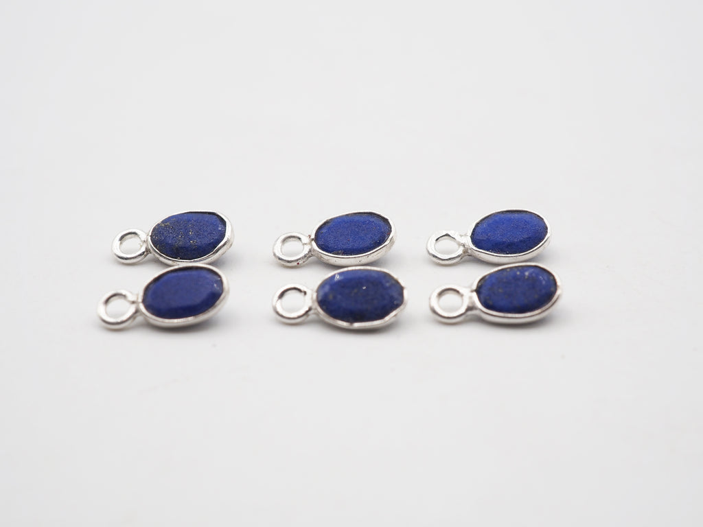 Lapis Silver Bezel 6x4mm, Single Connector, 925 Sterling Silver
