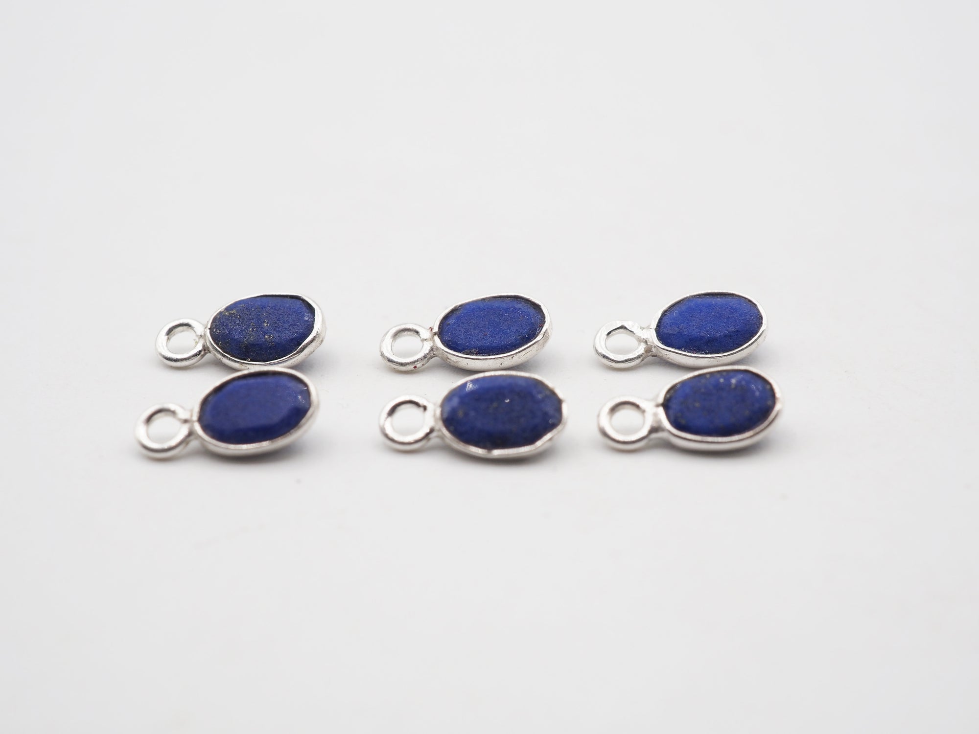 Lapis Silver Bezel 6x4mm, Single Connector, 925 Sterling Silver