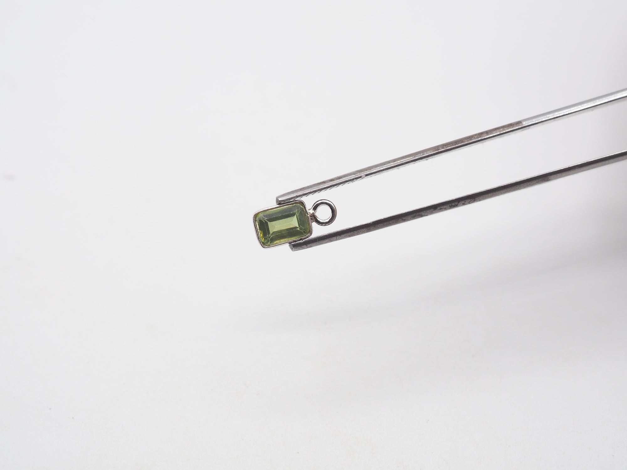 6x4mm Peridot Silver Bezel, Single Connector, Peridot Bezel, Peridot Charm