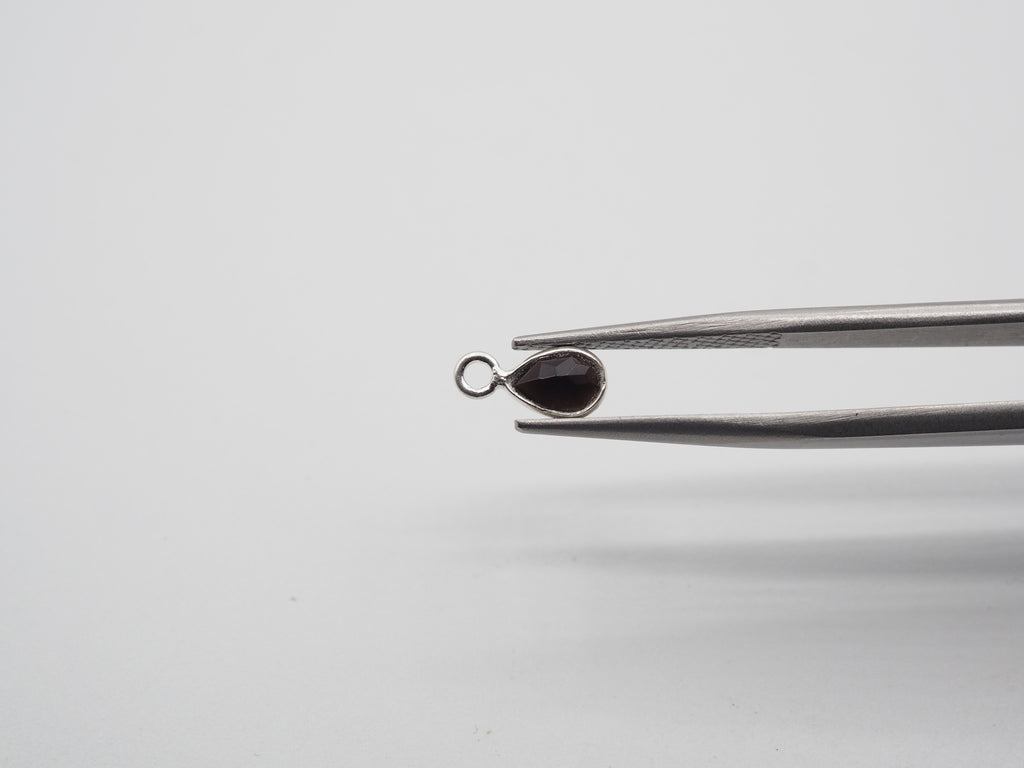 Black Onyx Silver Bezel 6x4mm, Single Connector, Black Onyx Charm