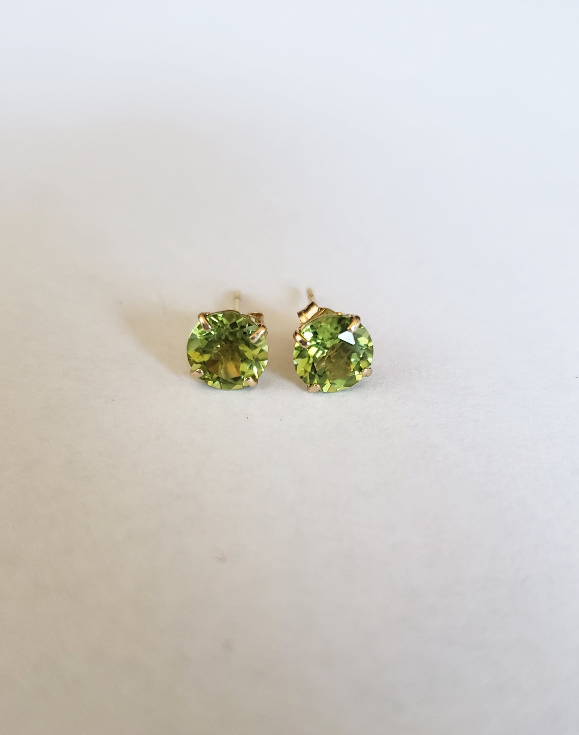 14K Yellow Gold Natural Peridot Stud, August Birthstone Earring