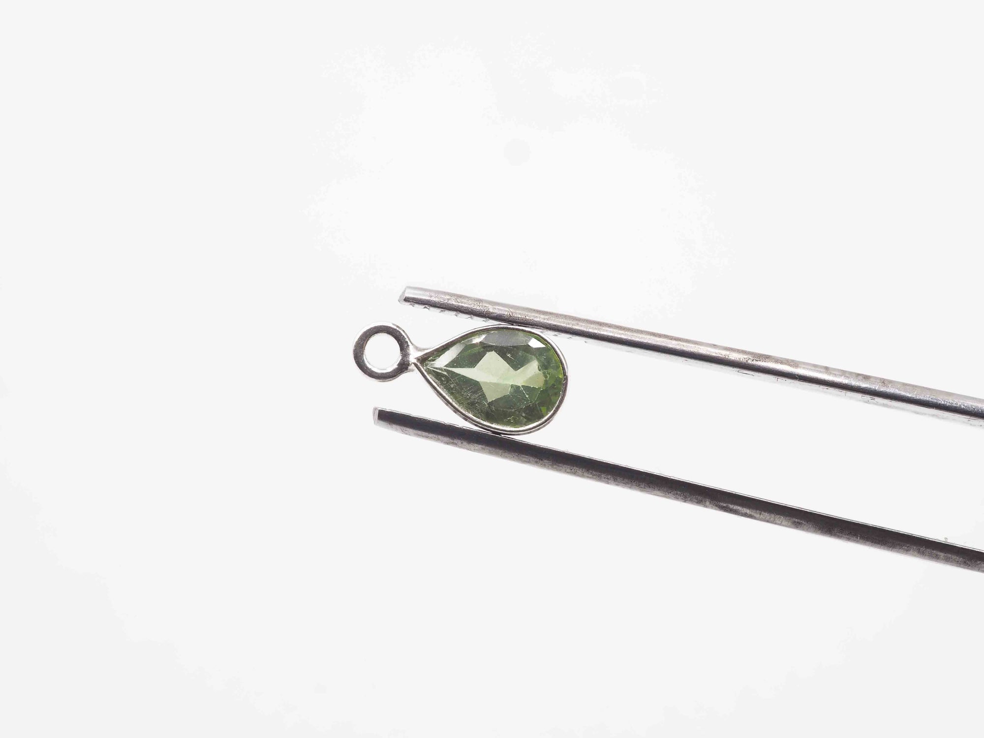 7x5mm Peridot Silver Bezel, Single Connector, Peridot Bezel, Peridot Charm
