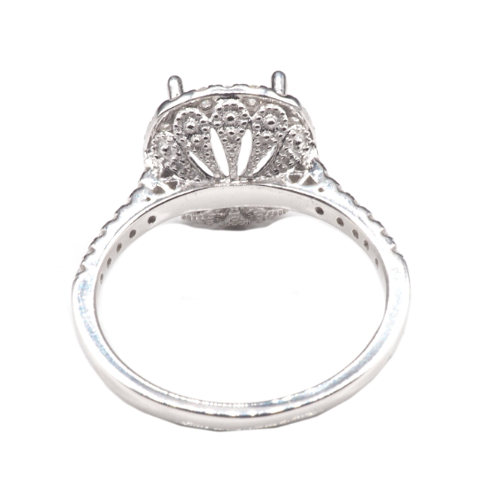 14K White Gold Ring Round 8.5 mm With White Diamonds , Semi-Mount