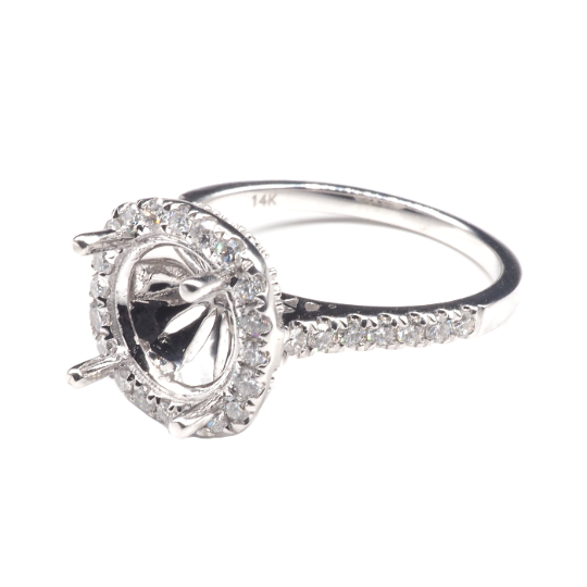 14K White Gold Ring Round 8.5 mm With White Diamonds , Semi-Mount