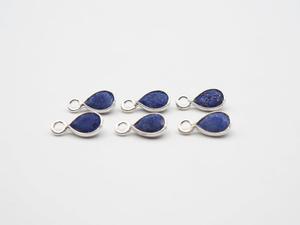 Lapis Silver Bezel 6x4mm , Single Connector, 925 Sterling Silver
