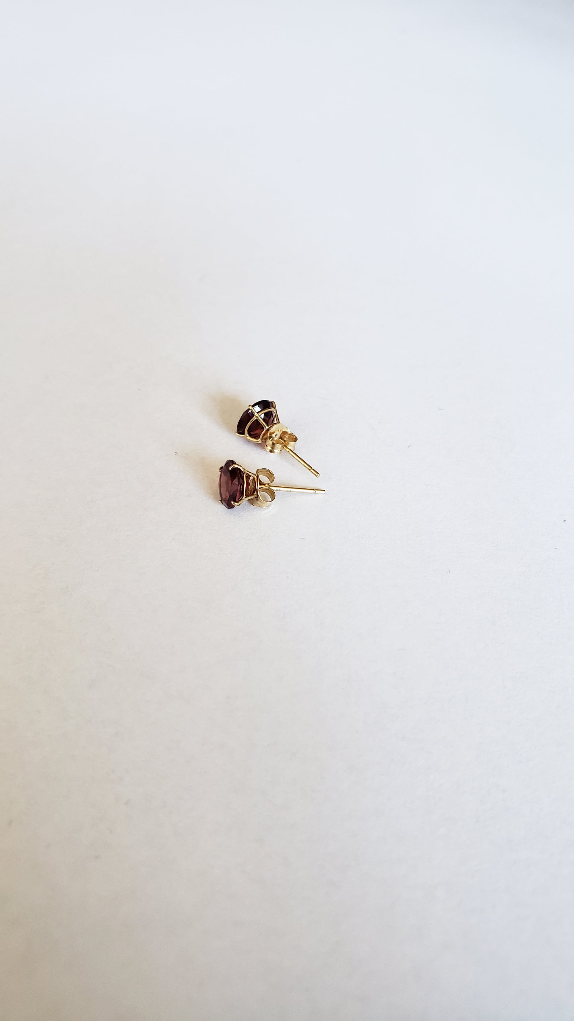14K Yellow Gold Garnet  6mm Round  Stud, Garnet Earring, Birthstone Stud
