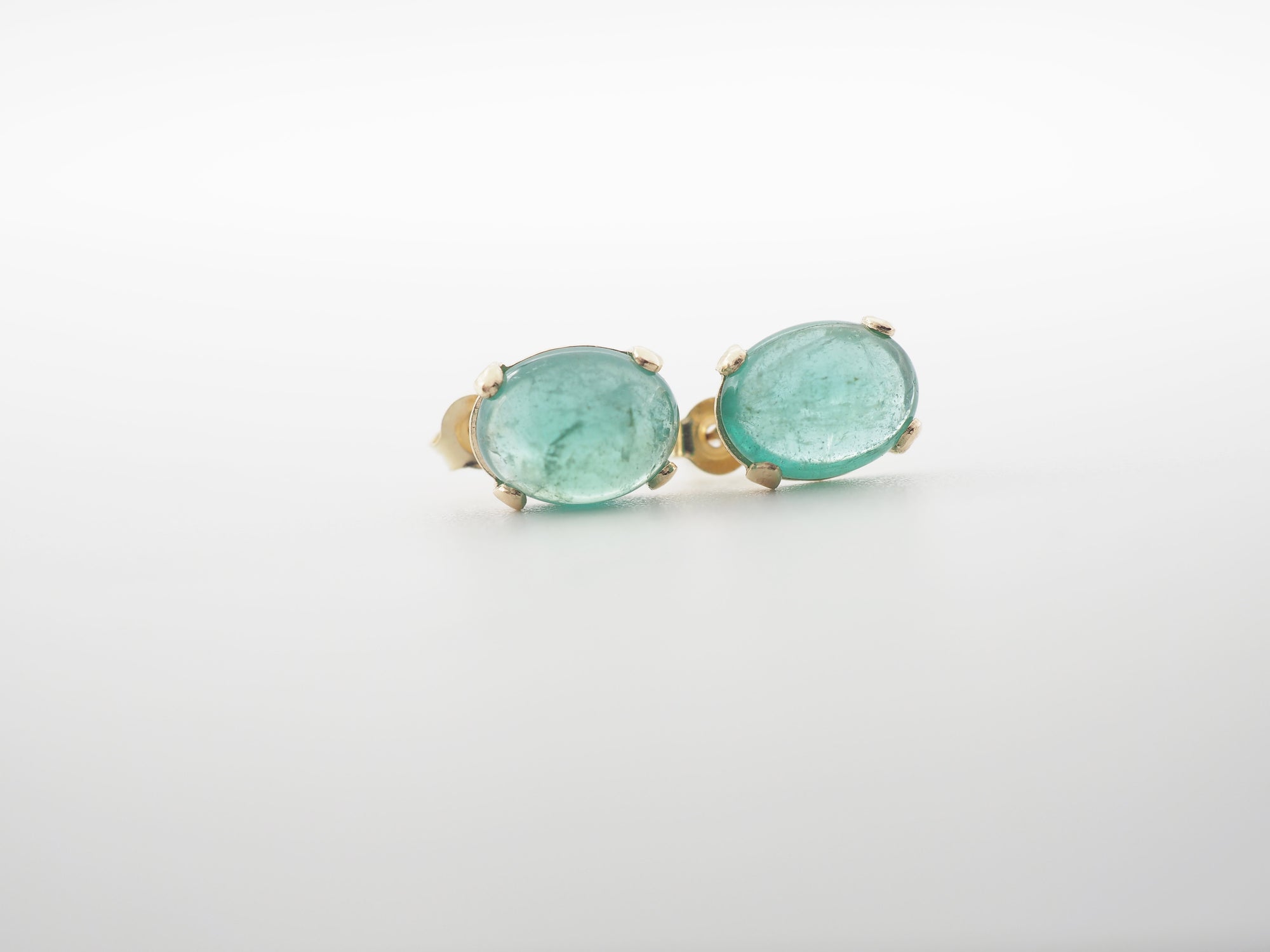 14K Yellow Gold  Emerald Stud, Emerald Earring