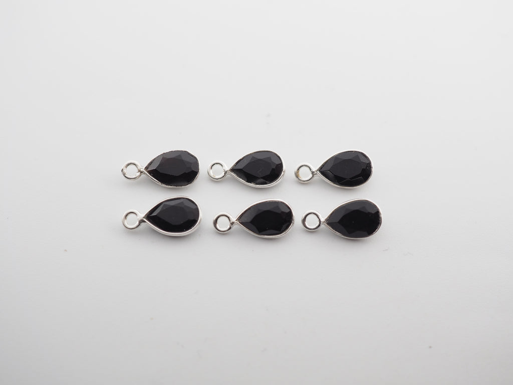 Black Onyx Silver Bezel 7x5 mm, Single Connector, Black Onyx Charm