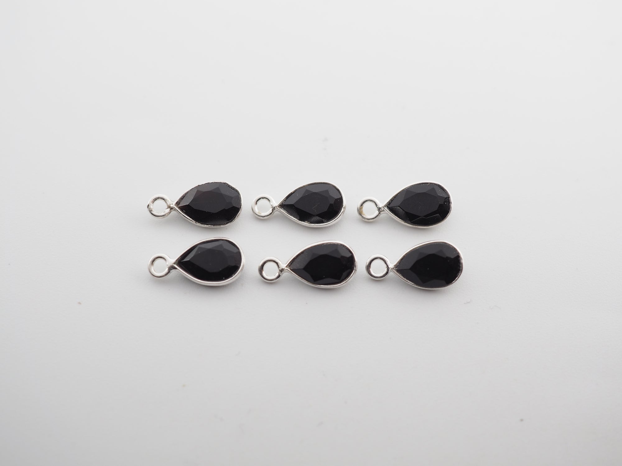 Black Onyx Silver Bezel 7x5 mm, Single Connector, Black Onyx Charm