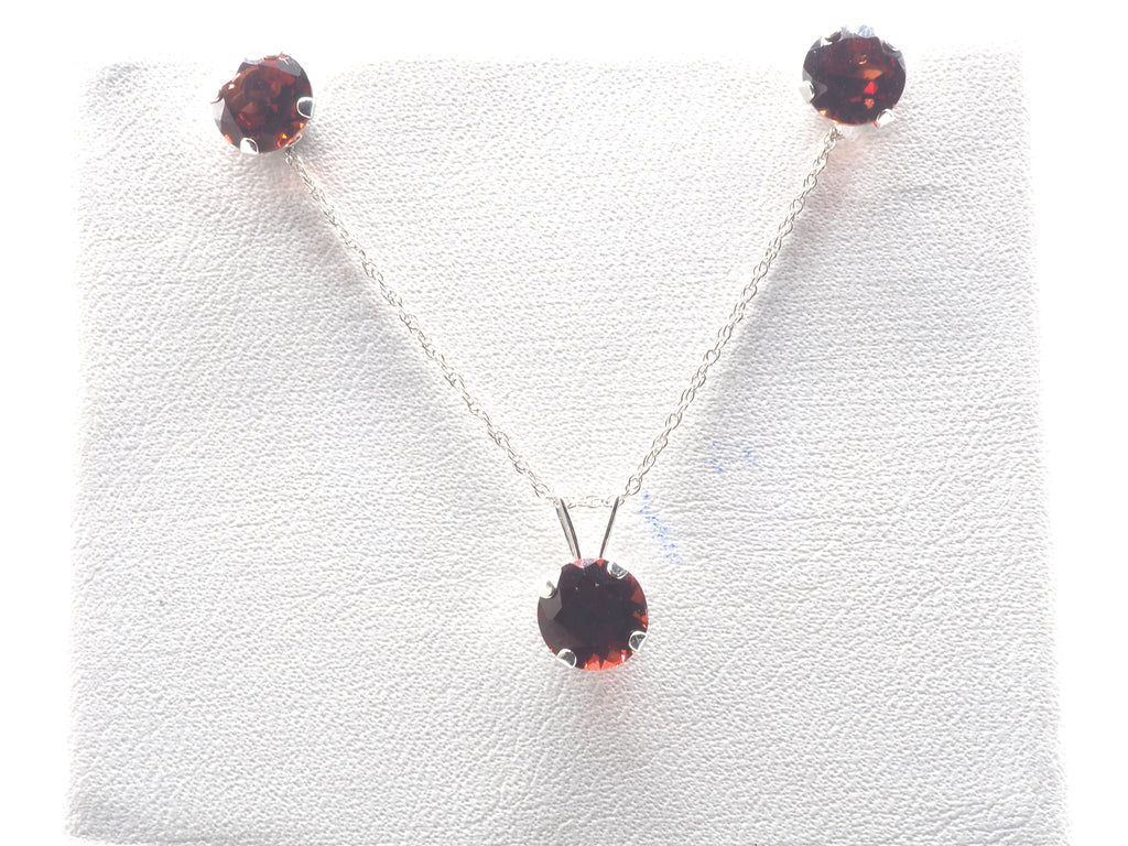 10K White Gold Garnet stud and Pendant