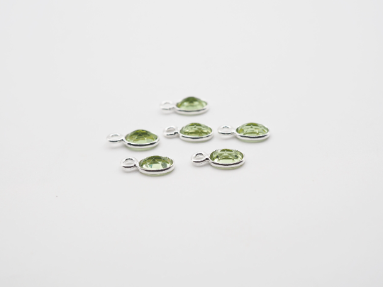 6x4mm Peridot Silver Bezel, Single Connector Peridot Bezel, Peridot Charm