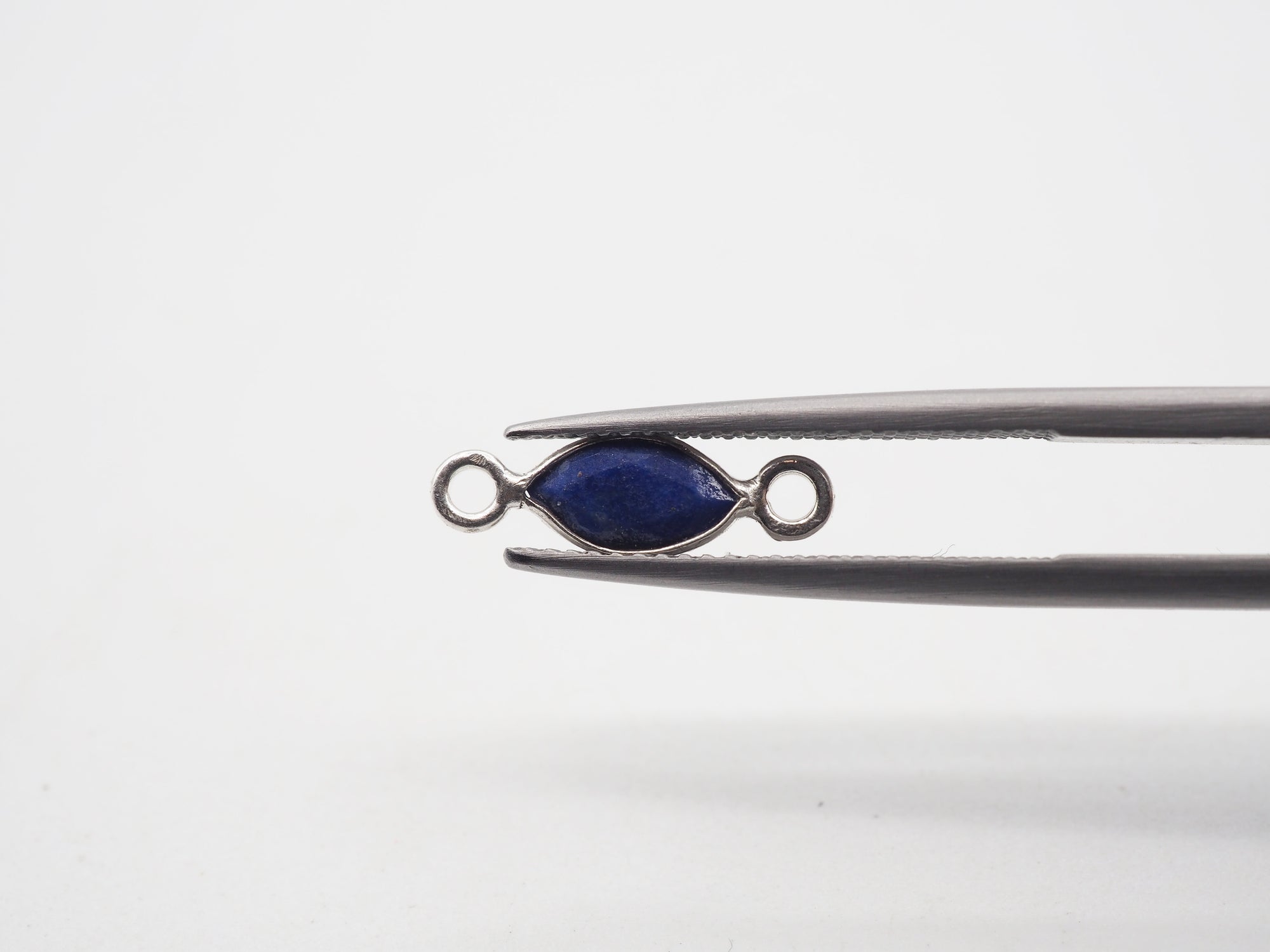 Lapis Silver Bezel 7x4mm ,Double Connector, 925 Sterling Silver