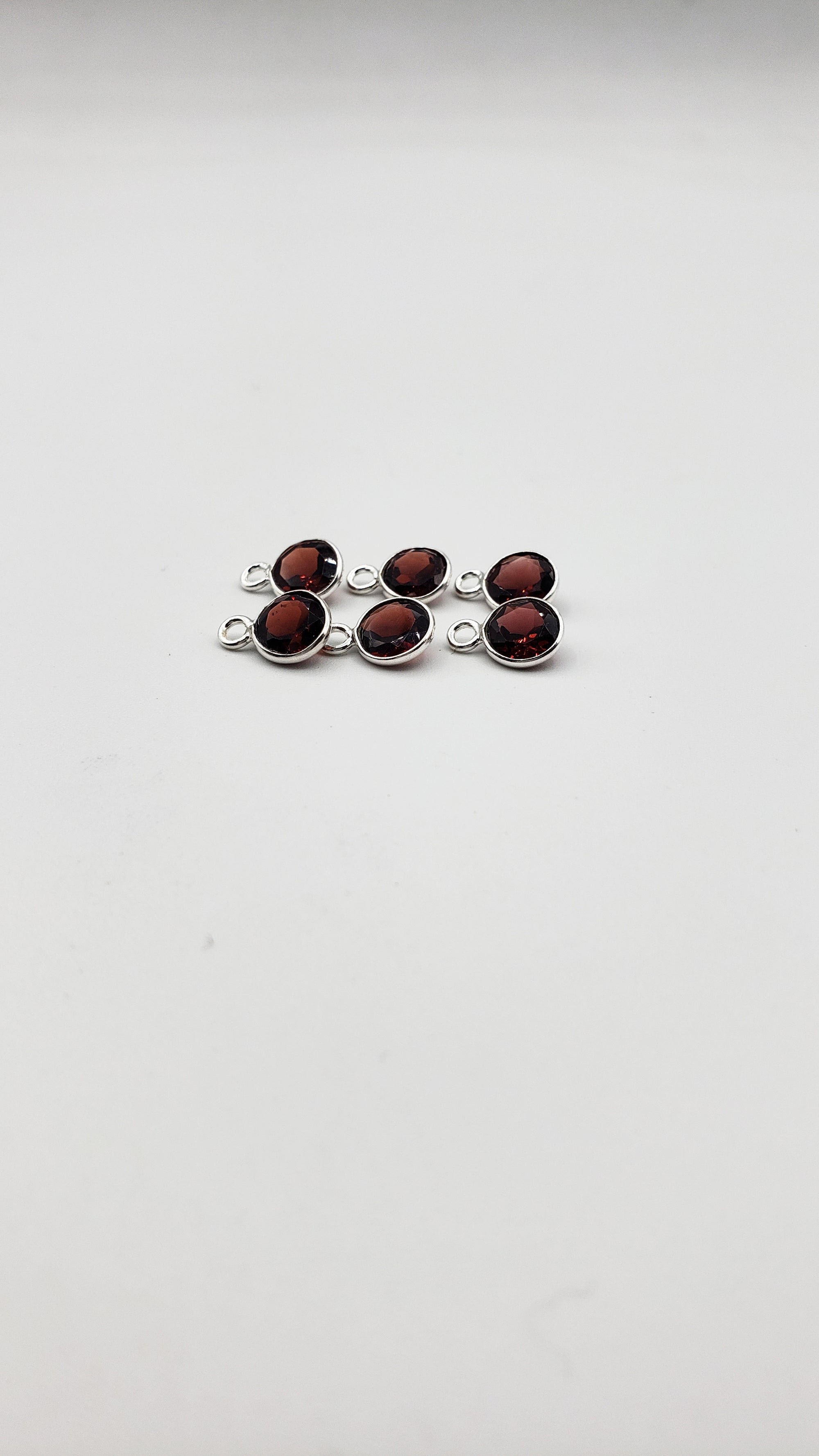 Garnet Bezel Round Shape 6mm, Single  Connector, Garnet Bezel, Garnet Charm, 925 Sterling Silver