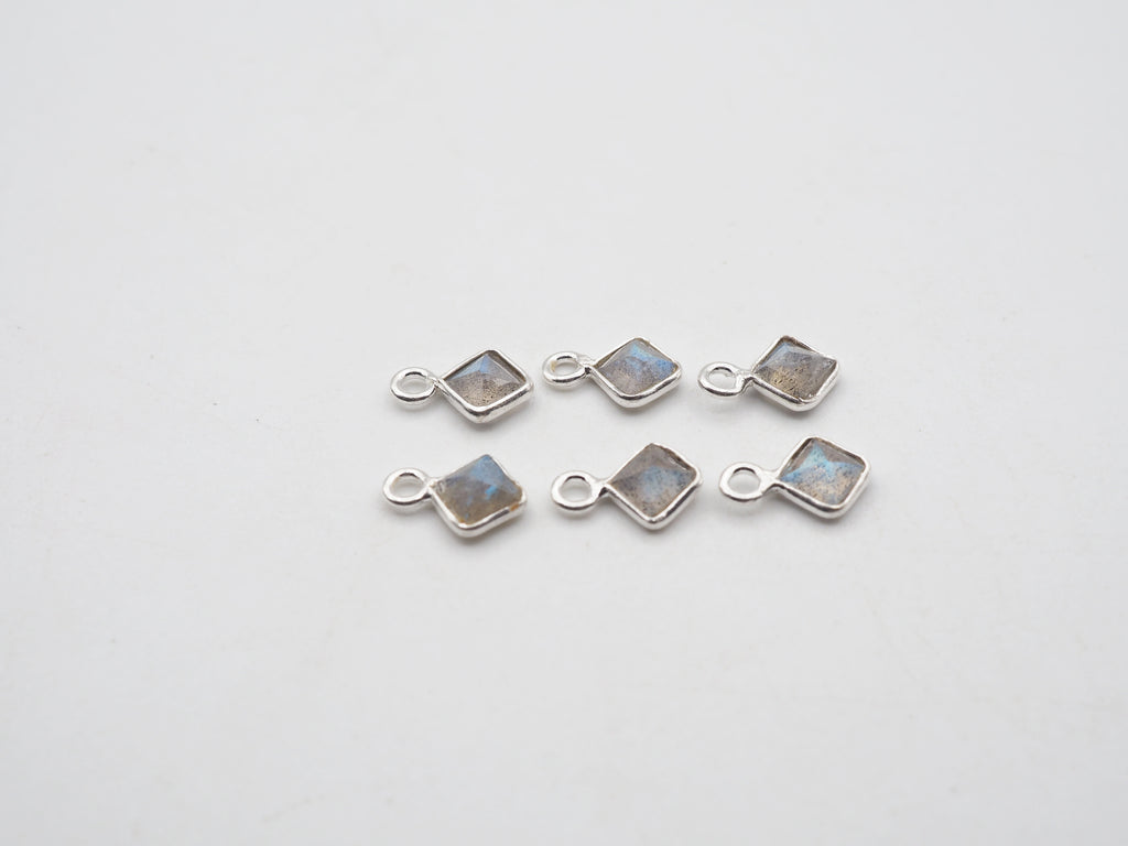 Labradorite Silver Bezel 4x4mm, Single Connector, Labradorite Charm