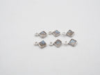 Labradorite Silver Bezel 4x4mm, Single Connector, Labradorite Charm