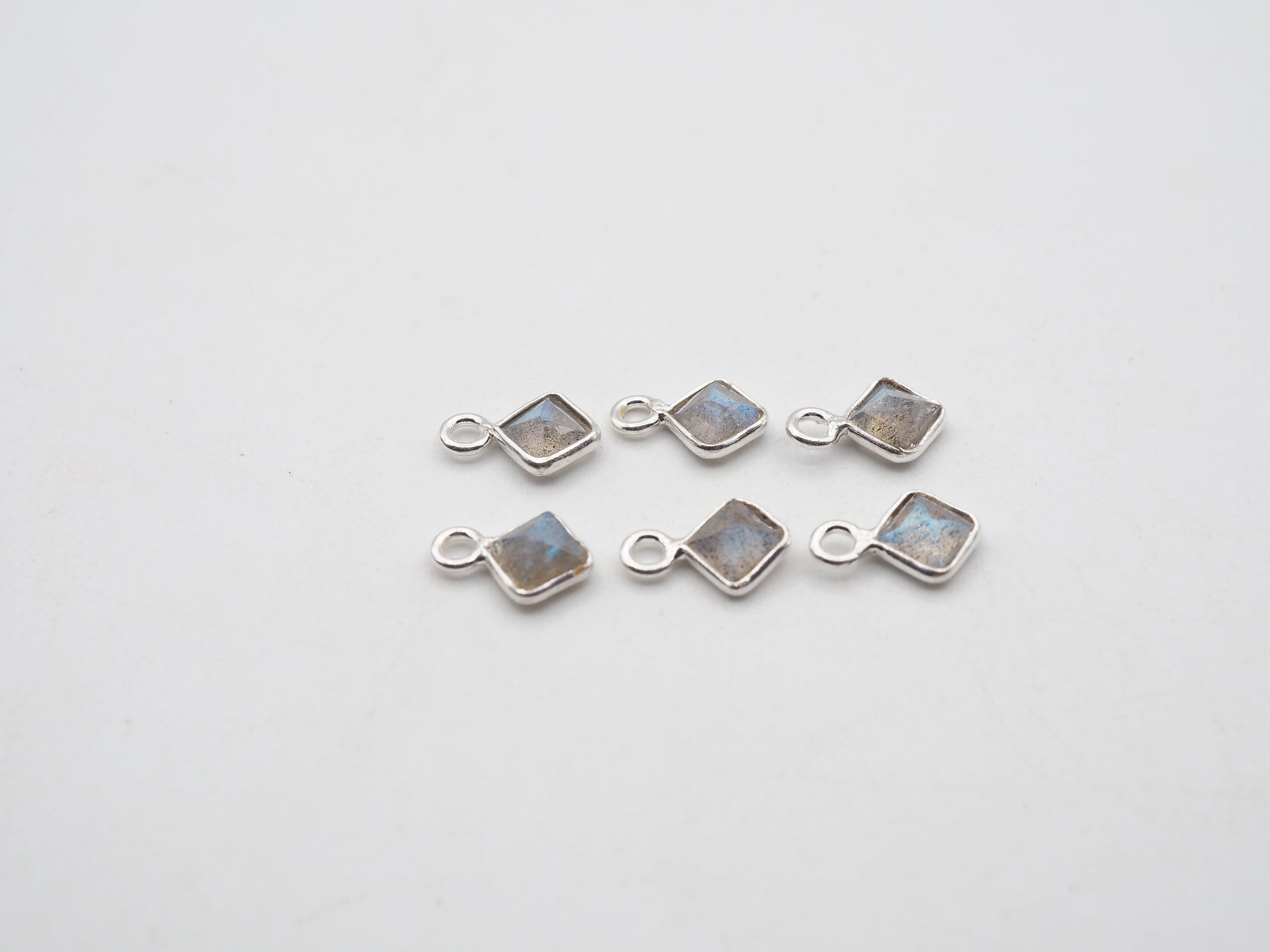 Labradorite Silver Bezel 4x4mm, Single Connector, Labradorite Charm
