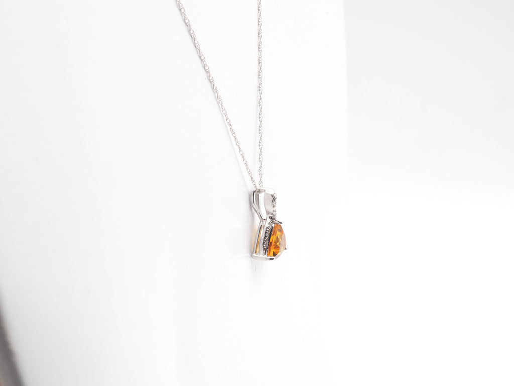 10K White Gold Citrine with Diamond  Pendant
