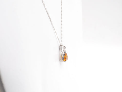 10K White Gold Citrine with Diamond  Pendant