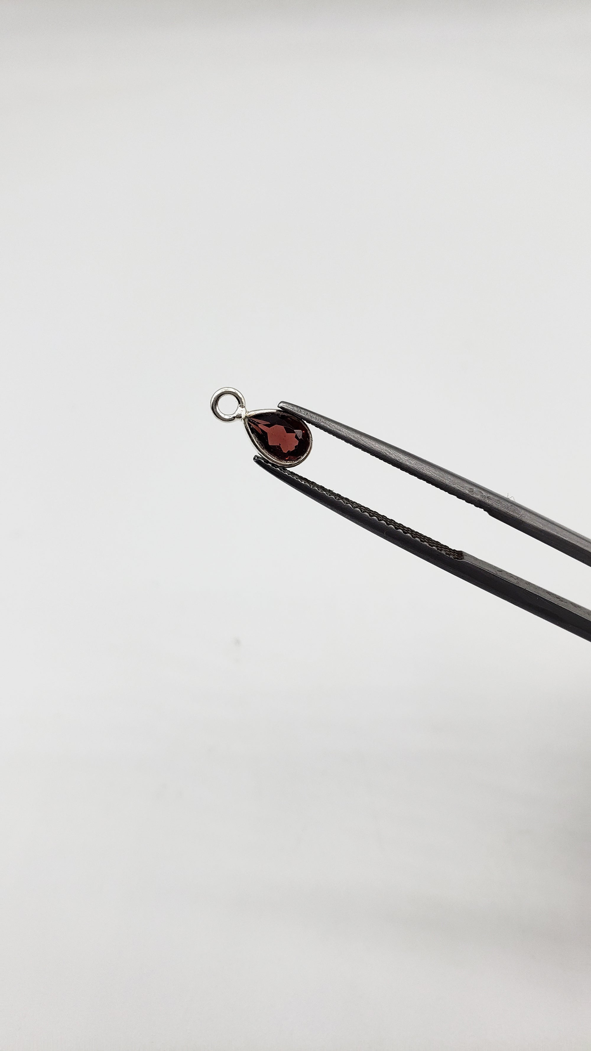 6x4mm Garnet Bezel, Single  Connector, Garnet Bezel, Garnet Charm, 925 Sterling Silver