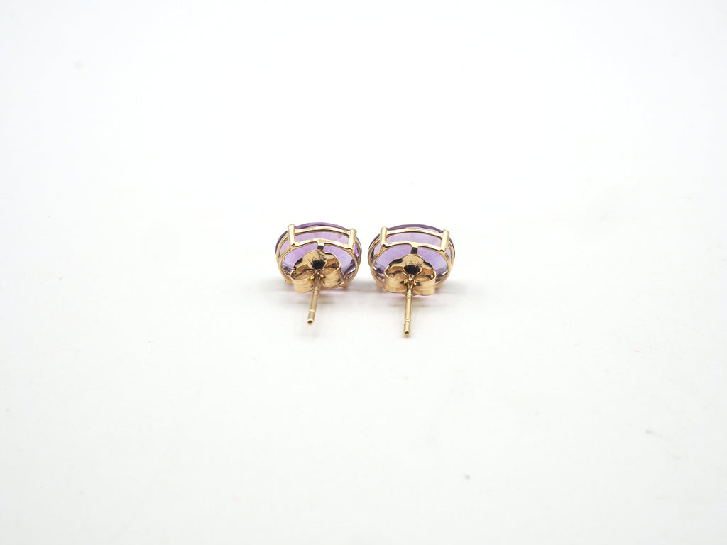 14K Yellow Gold Oval Amethyst Stud, Amethyst Stud/Earring