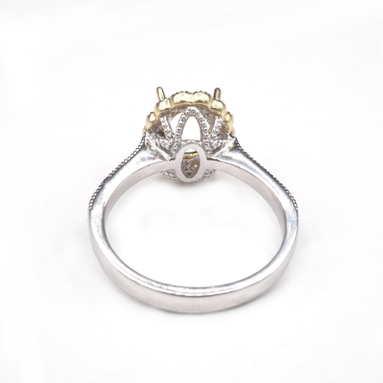 14K  White/Yellow Gold Ring Oval 8x6 mm With White Diamonds , Semi-Mount