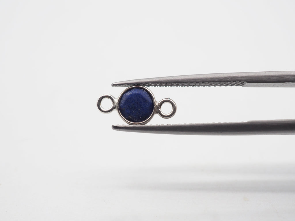 Lapis Silver Bezel 5mm , Double Connector, 925 Sterling Silver
