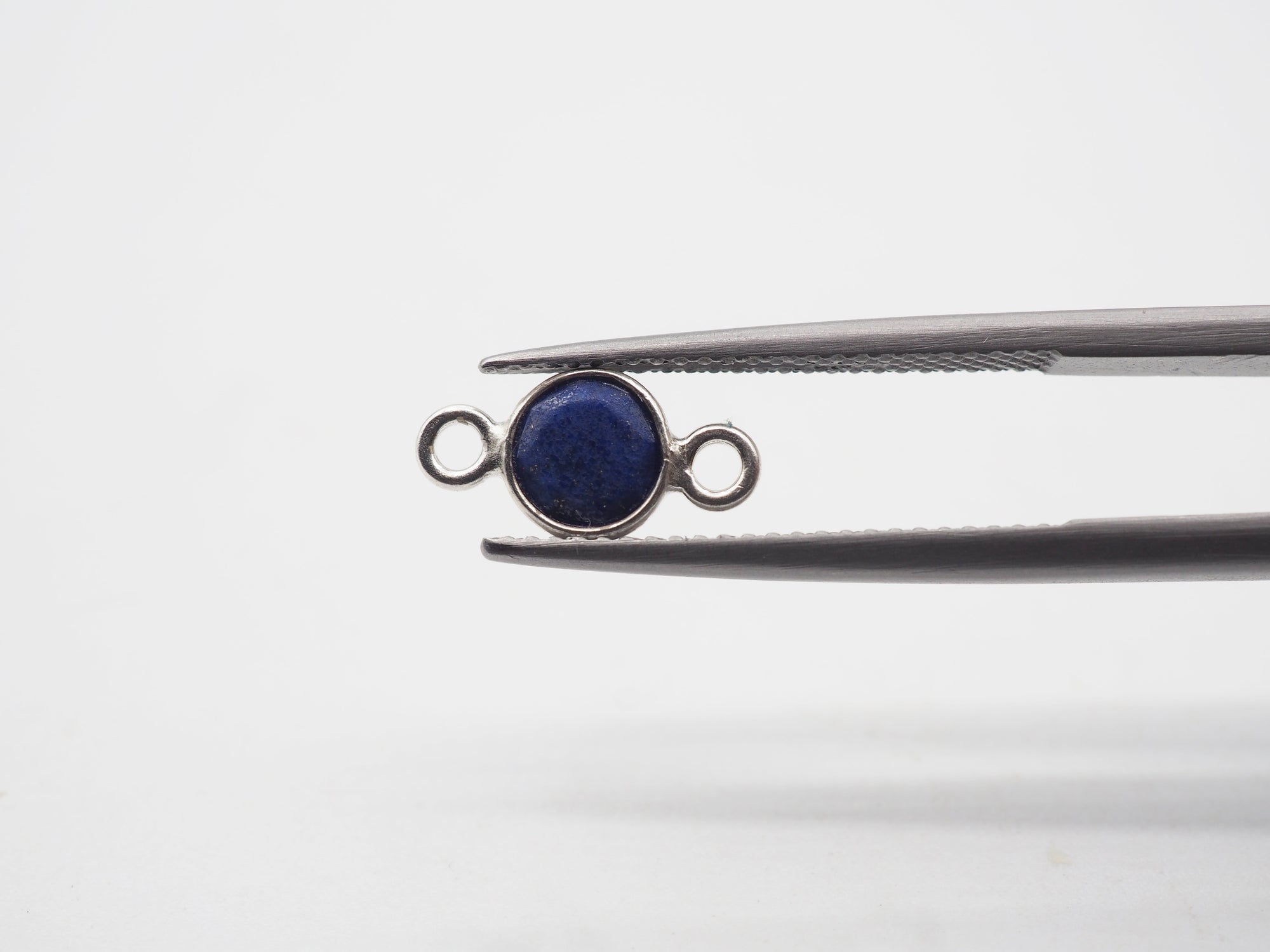Lapis Silver Bezel 5mm , Double Connector, 925 Sterling Silver