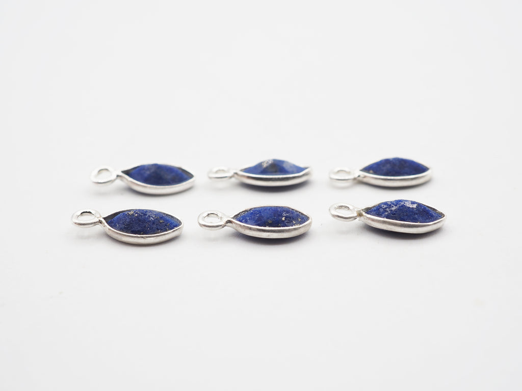 Lapis Silver Bezel 7x4mm , Single Connector, 925 Sterling Silver
