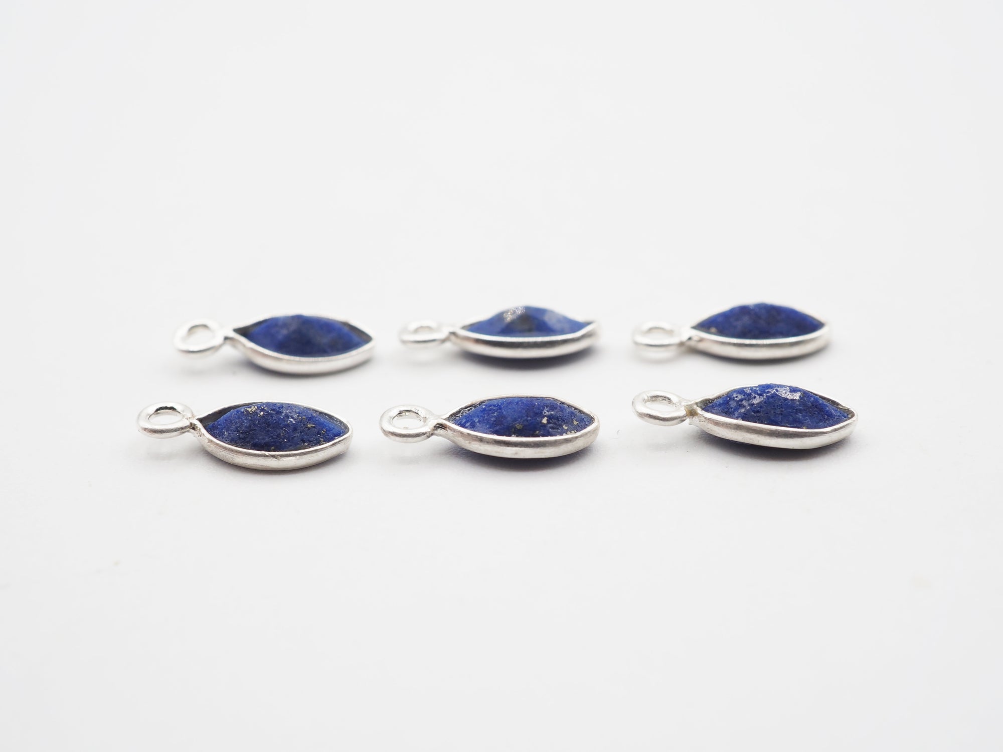 Lapis Silver Bezel 7x4mm , Single Connector, 925 Sterling Silver
