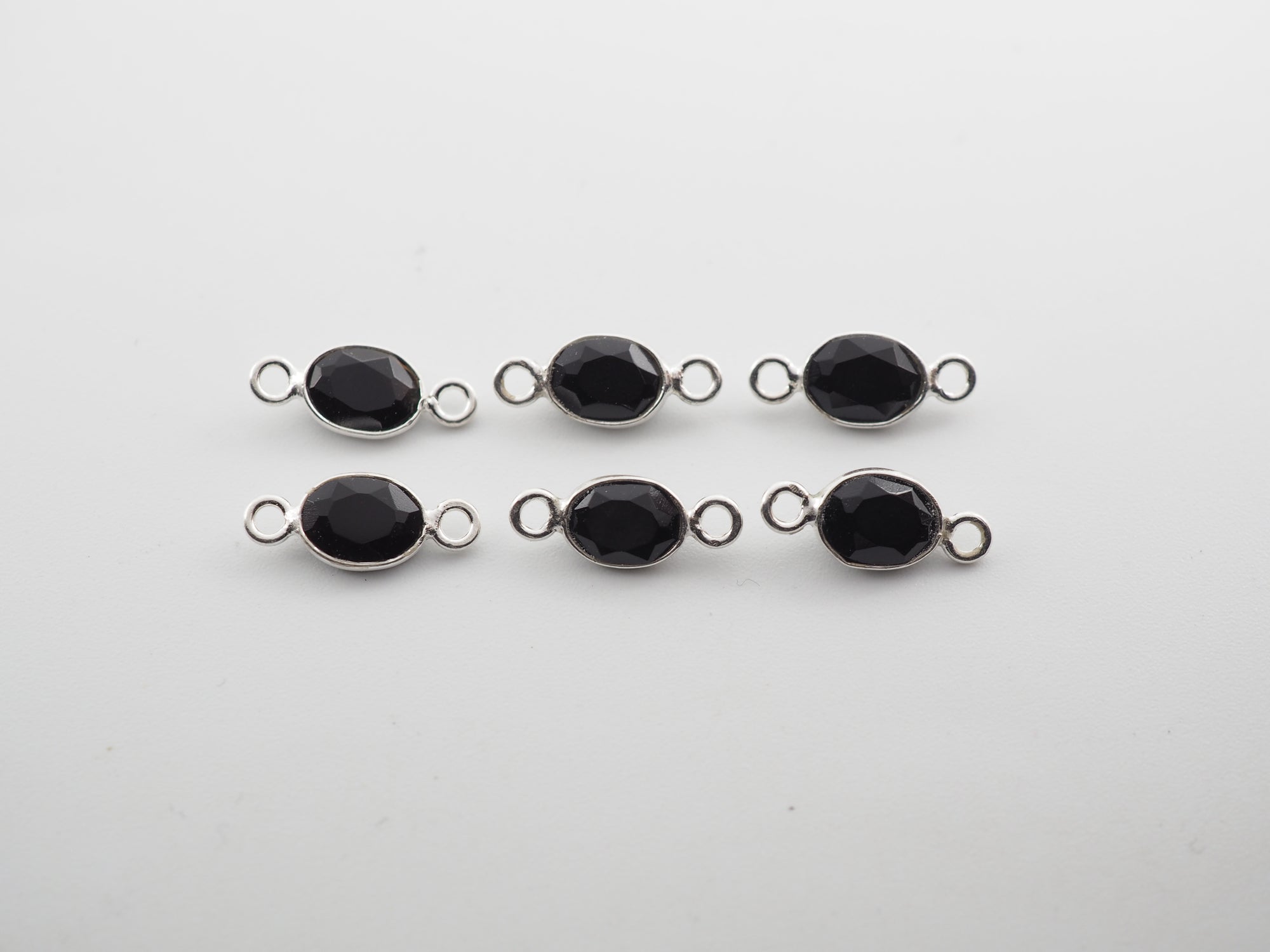 Black Onyx Silver Bezel 7x5 mm, Double Connector, Black Onyx Charm