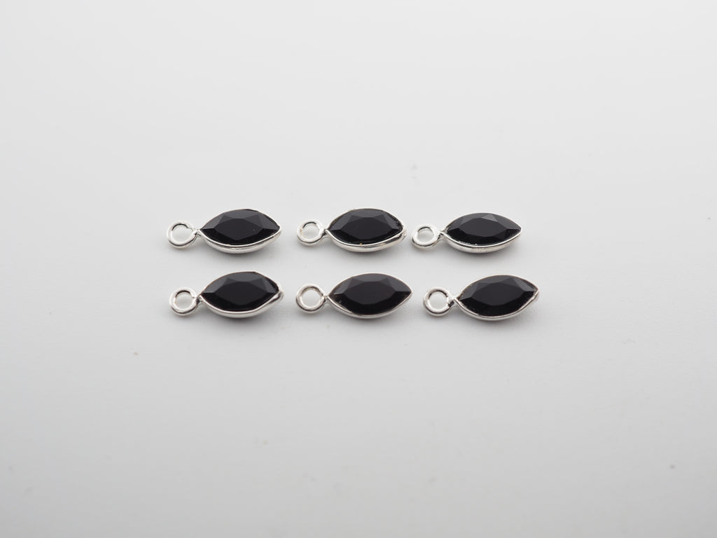 Black Onyx Silver Bezel 7x4mm, Single Connector, Black Onyx Charm