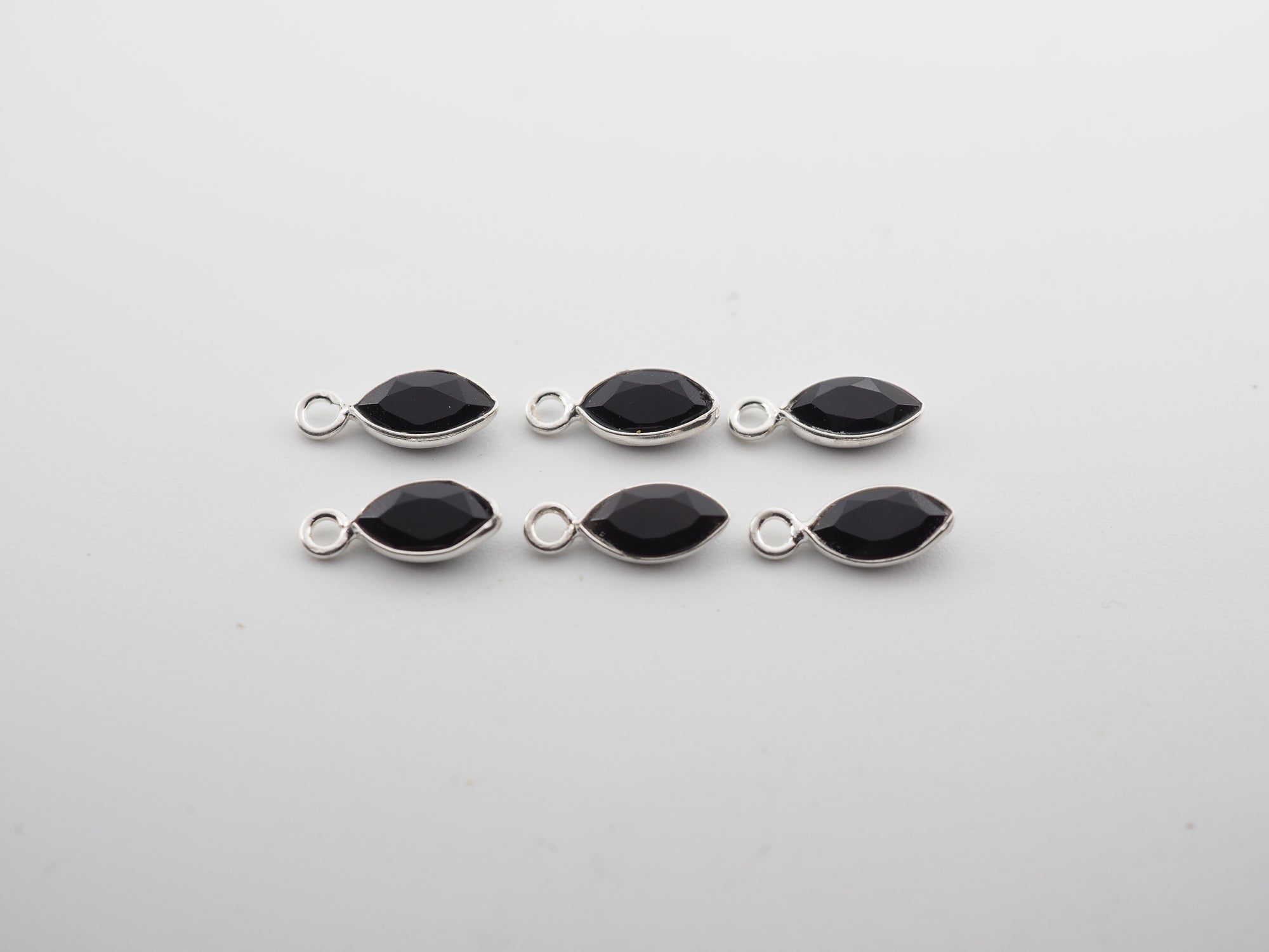 Black Onyx Silver Bezel 7x4mm, Single Connector, Black Onyx Charm