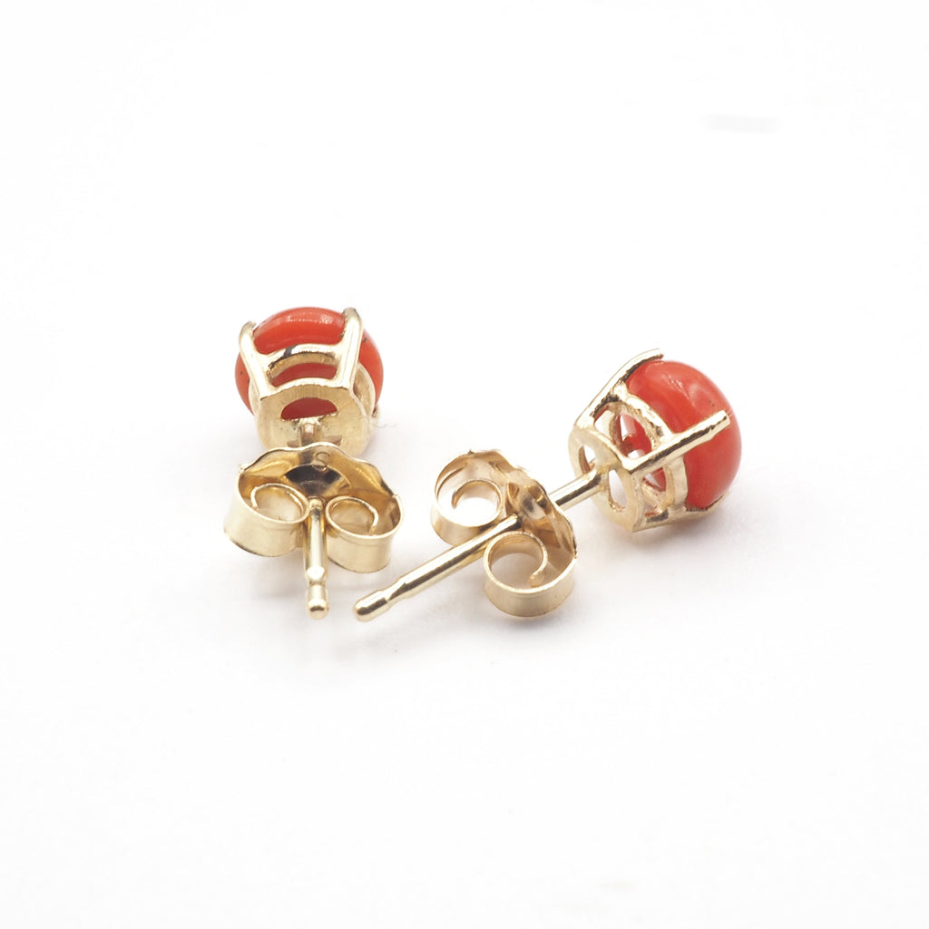Coral  Round 5 mm Stud Earrings in 14K Yellow  Gold