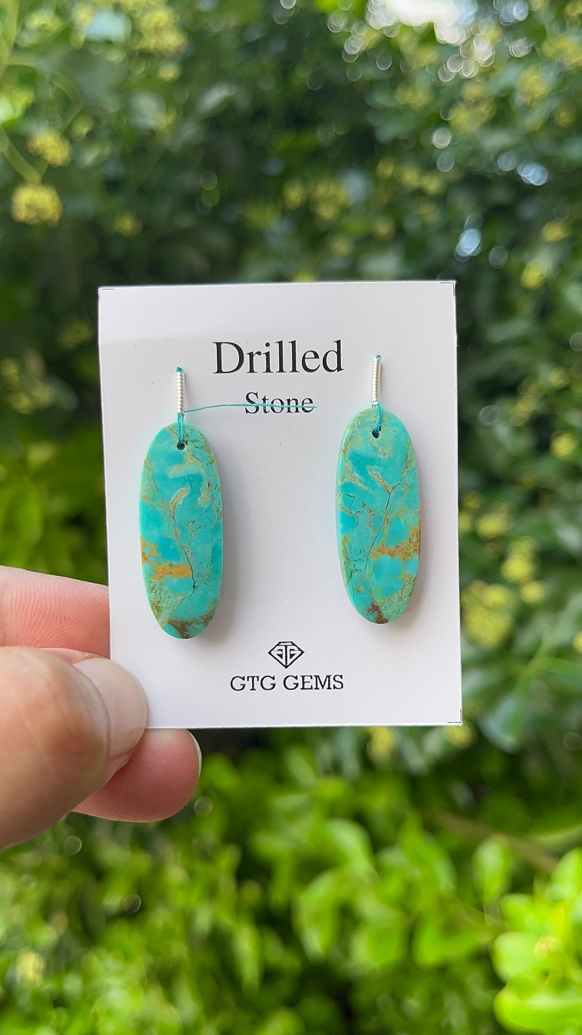 Drilled American Turquoise, Cabochon Matching Pair 30x12 mm,  Approximately 25 Carat (GTG-DAT-21)