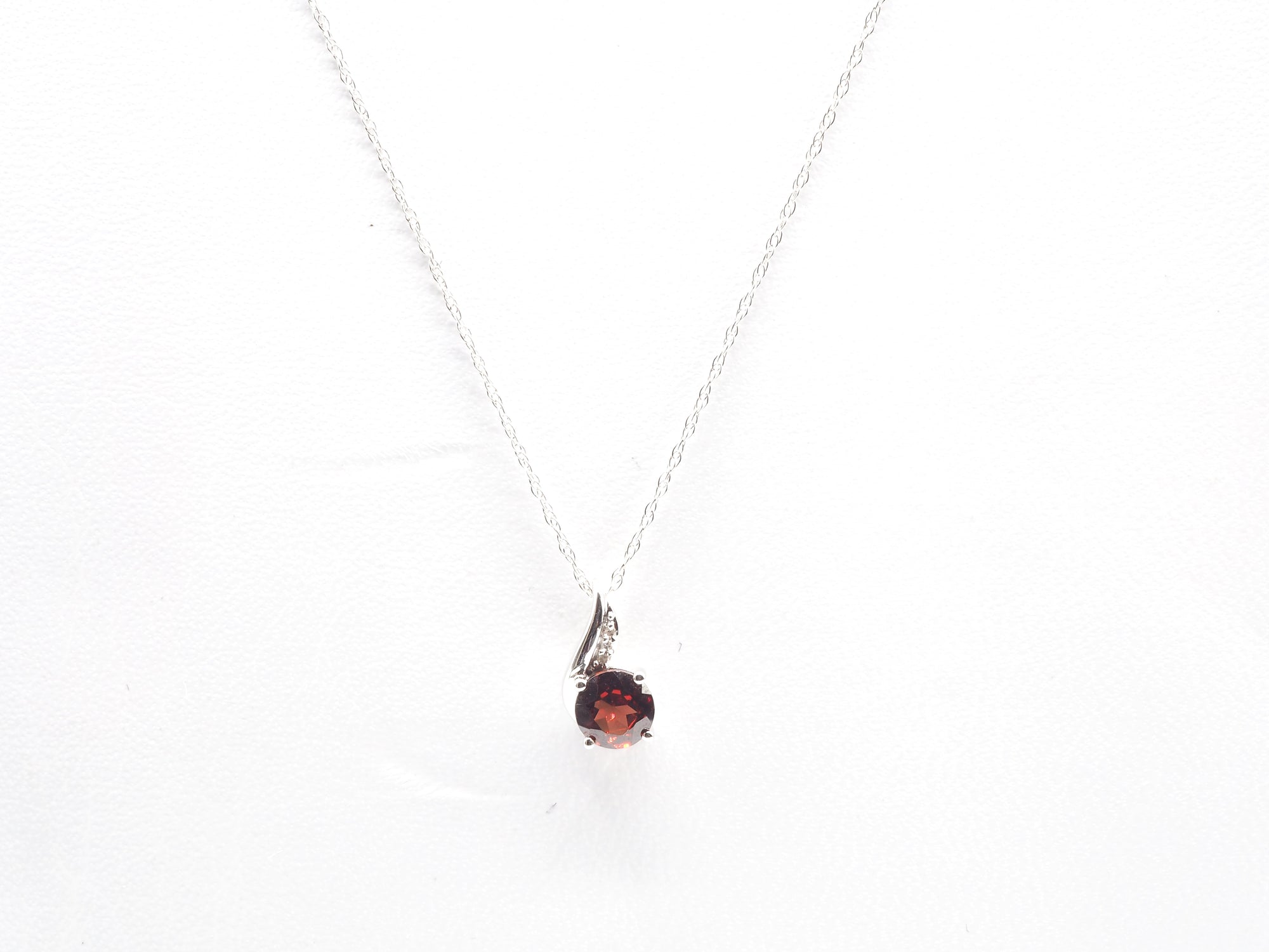 10K White Gold Garnet with Diamond Pendant