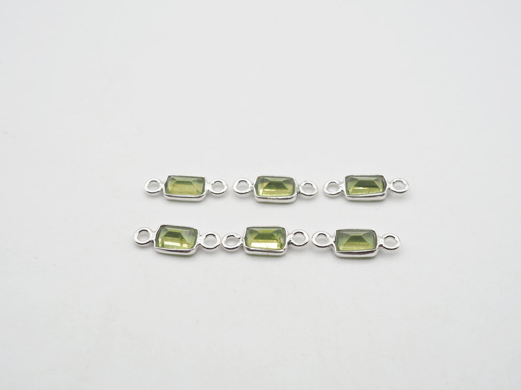 6x4mm Peridot Silver Bezel, Double Connector, Peridot Bezel, Peridot Charm