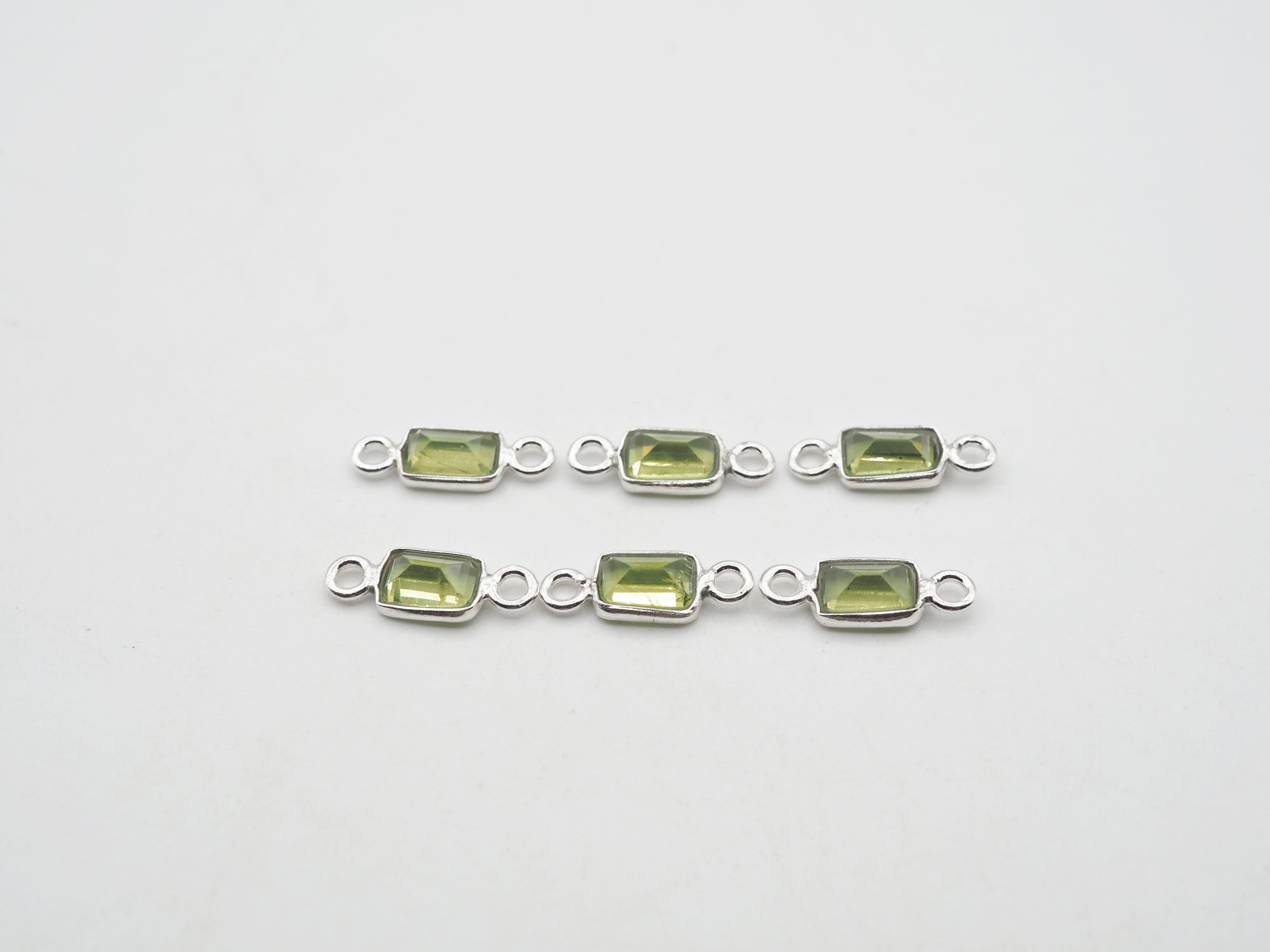 6x4mm Peridot Silver Bezel, Double Connector, Peridot Bezel, Peridot Charm