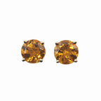 Citrine  Round  7mm Stud Earrings in 14K White  Gold