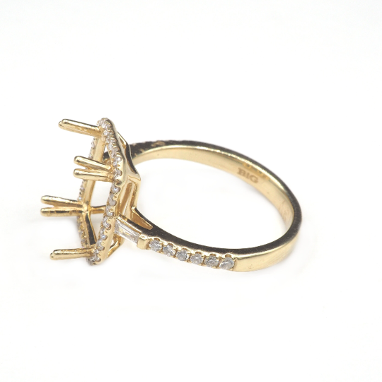 14K Yellow Gold Ring Emerald Cut 10x8 mm With White Diamonds , Semi-Mount