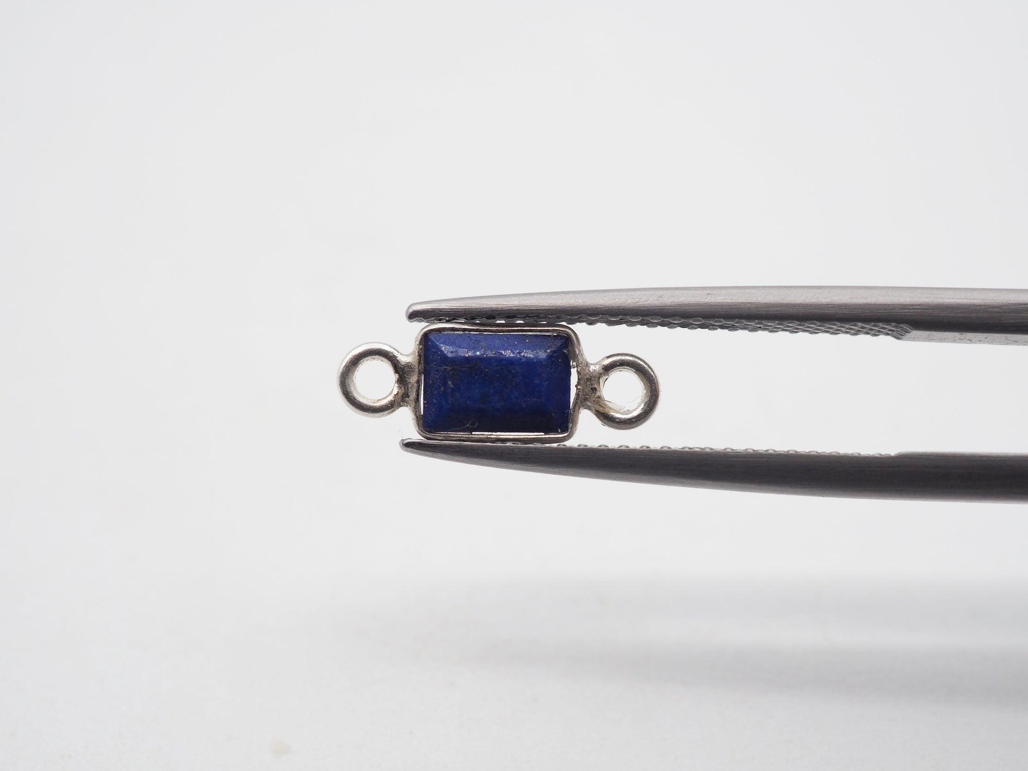 Lapis Silver Bezel 7x5mm , Double  Connector, 925 Sterling Silver
