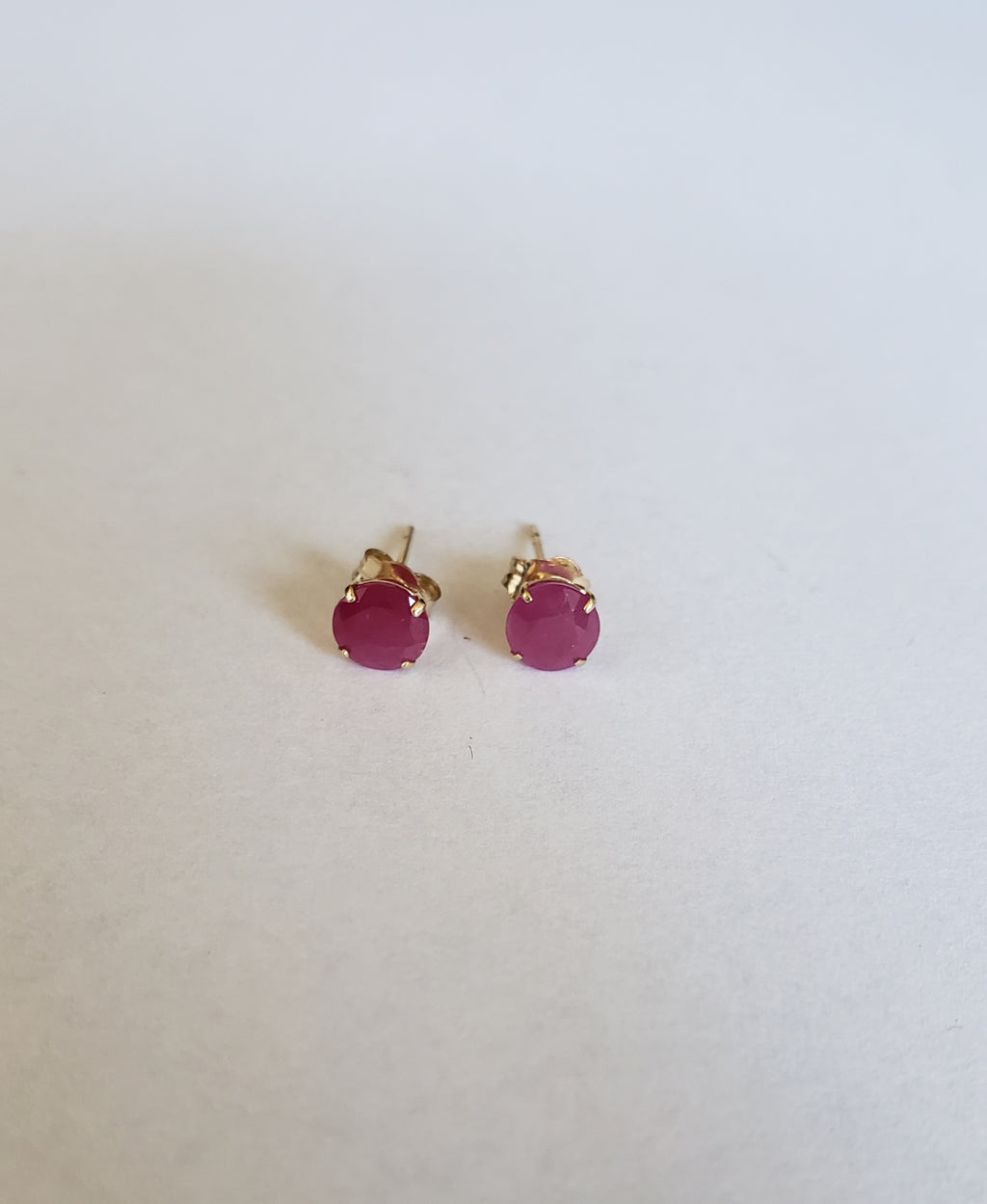 14K Yellow Gold Ruby 5mm Round Stud, Birthstone Stud, Ruby Earring