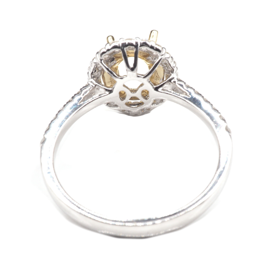 14K White Yellow Gold Ring Oval 7 x 5 mm With White Diamonds, Semi-Mount