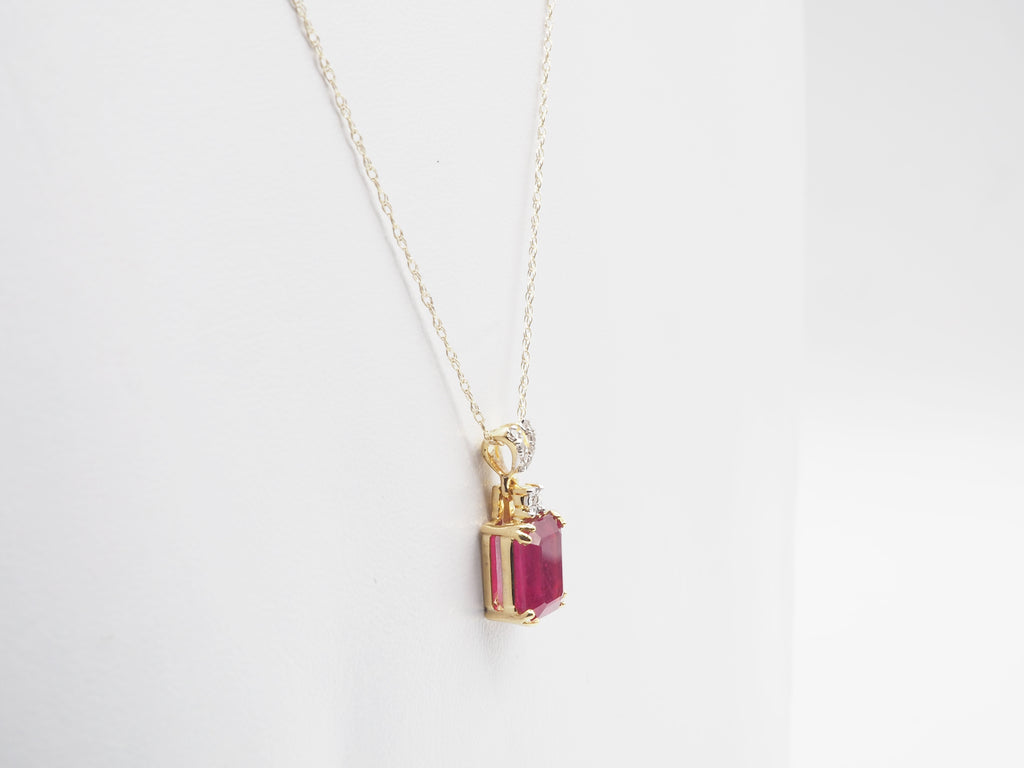 14K Yellow Gold Ruby with Diamond Pendant