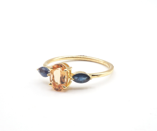 18K Yellow Gold Imperial Topaz and Blue Sapphire Rings