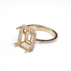 14K Yellow Gold Ring Emerald Cut 10x8 mm With White Diamonds , Semi-Mount